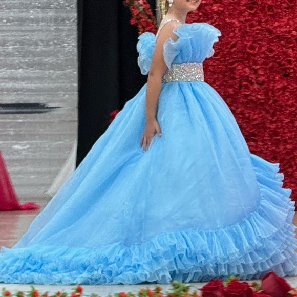 Light Blue Ruffled Ball Gown Pageant